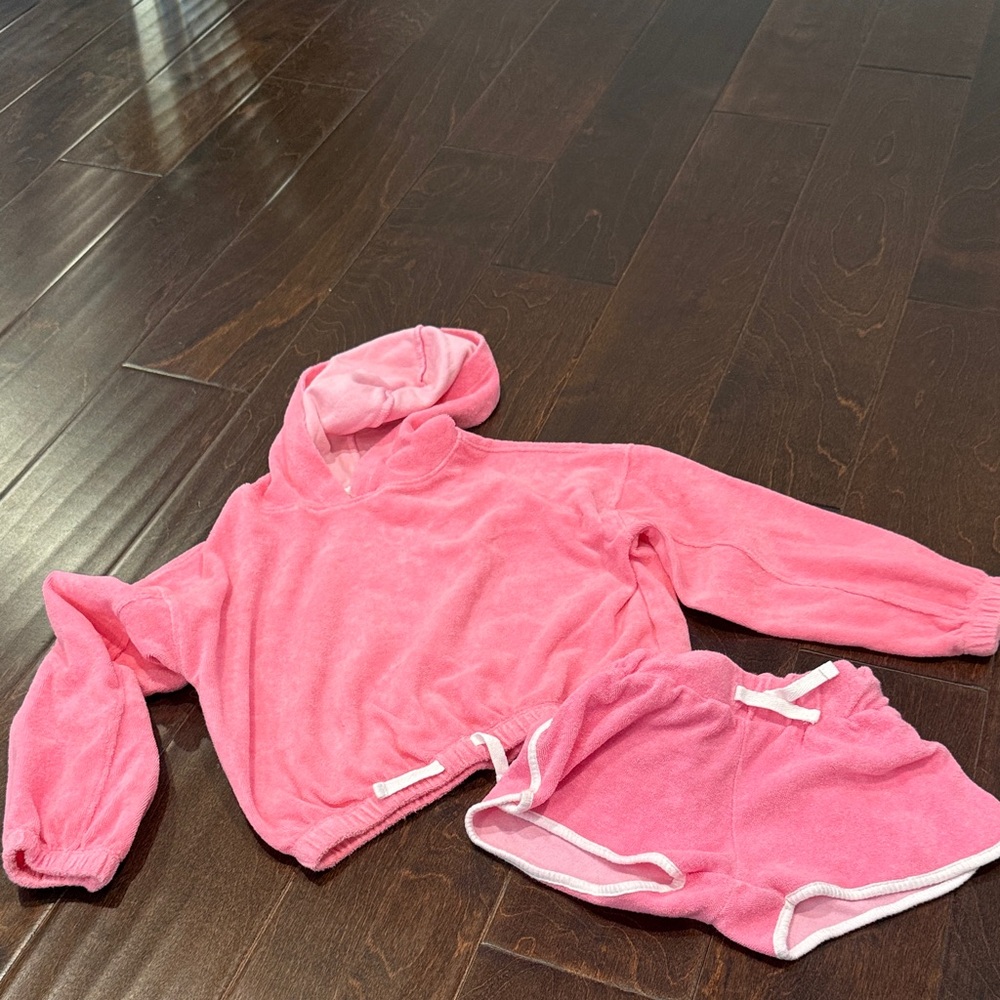Pink Hooded Sweatshirt and Shorts Set